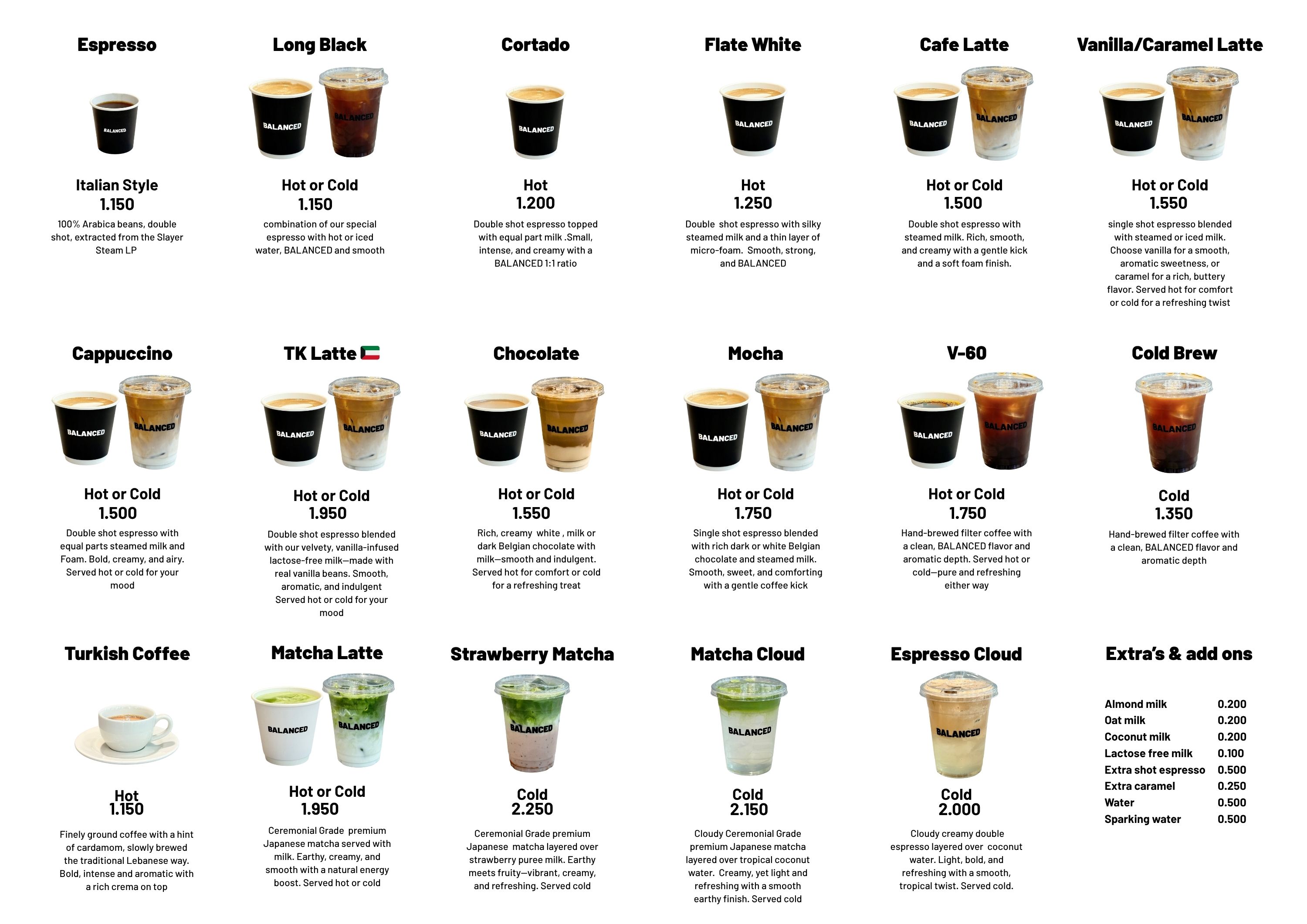 Balanced Cafe Drinks Menu